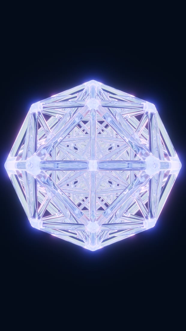 4D artwork of the 600-cell, a four-dimensional polytope of 600 tetrahedral cells, rendered as crystal
