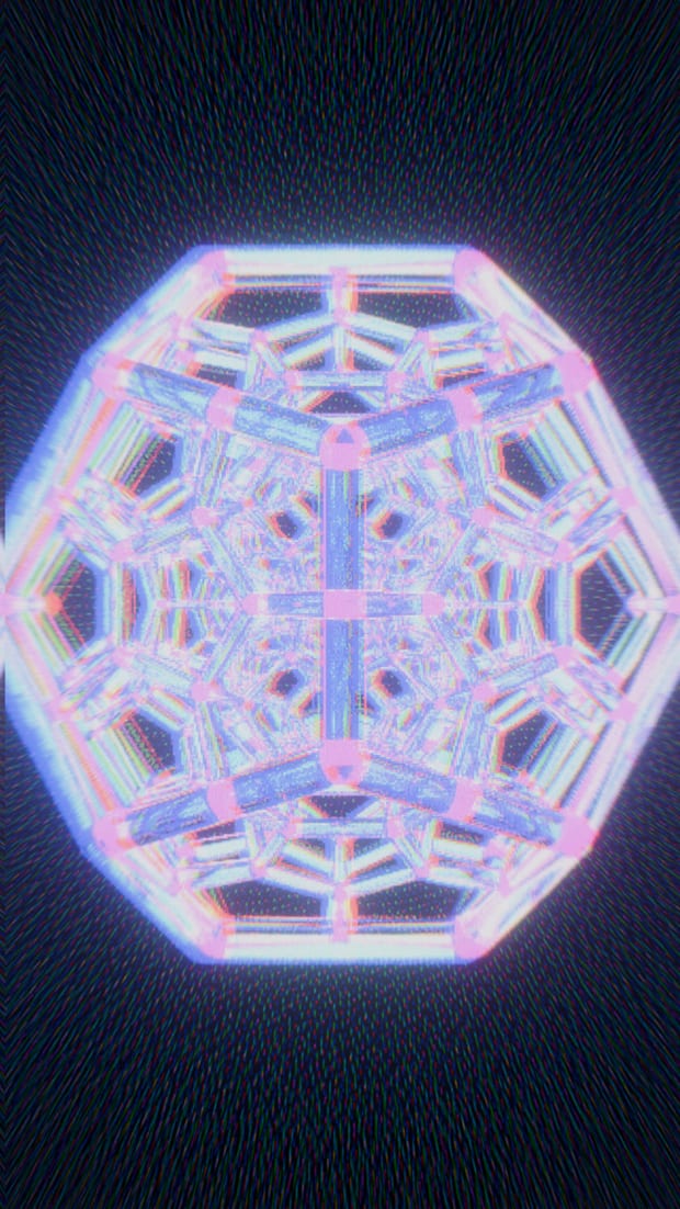 Prism Neon I, the 120-cell rendered with chromatic split — a 1/1 edition on pardesco.art