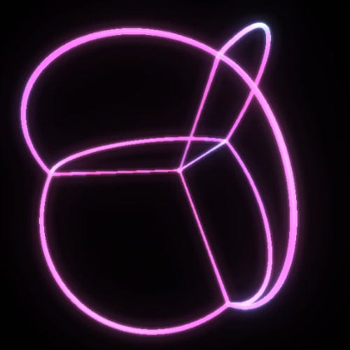 The 5-cell, the simplest 4D shape — five tetrahedral cells projected into 3D as a glowing pink and cyan wireframe