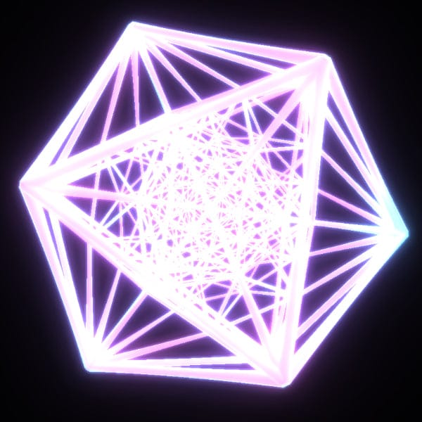 The 600-cell, the most complex regular 4D shape — 600 tetrahedral cells projected into a near-spherical cyan wireframe