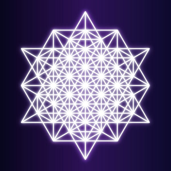 64 Tetrahedron Grid of Life sacred geometry showing masculine structure complementing Flower of Life