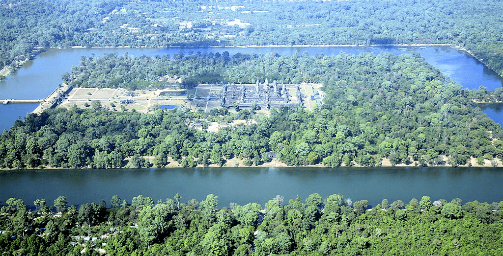 Aerial view of Angkor Wat showing mandala-like layout