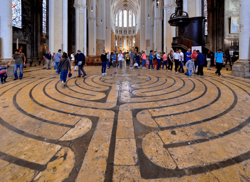 The geometric labyrinth pattern at Chartres Cathedral