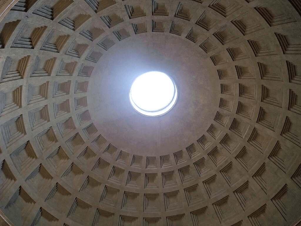 Interior view of the Pantheon's perfect hemispherical dome
