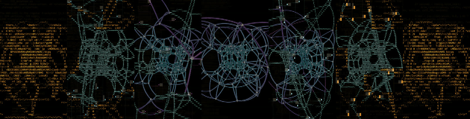 Algorithmic ASCII art sequence: source code resolving into a glowing 4D polytope wireframe built entirely from text characters, then dissolving back into code