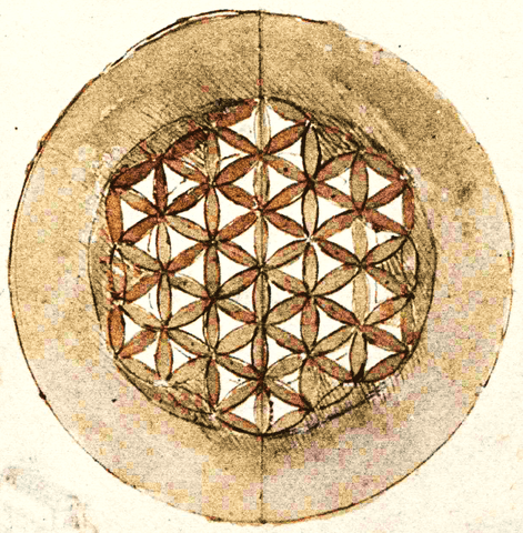 Leonardo da Vinci's sketch of the Flower of Life pattern from Codex Atlanticus