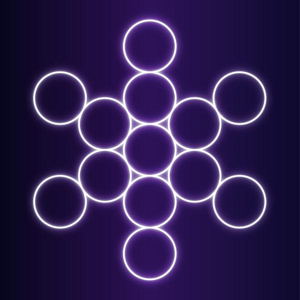 Fruit of Life sacred geometry showing 13 circles extracted from the Flower of Life core pattern