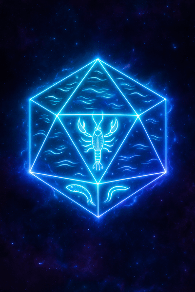 Icosahedron — the twenty-faced Platonic solid assigned to water, shown as a neon geometric solid