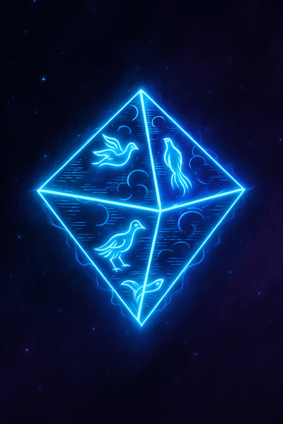 Octahedron — the eight-faced Platonic solid assigned to air, shown as a neon geometric solid