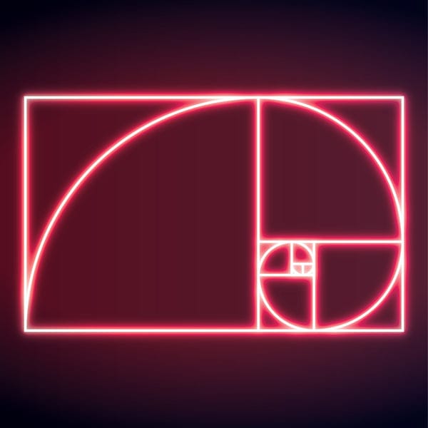 Golden spiral sacred geometry showing Fibonacci sequence progression in natural spiral pattern