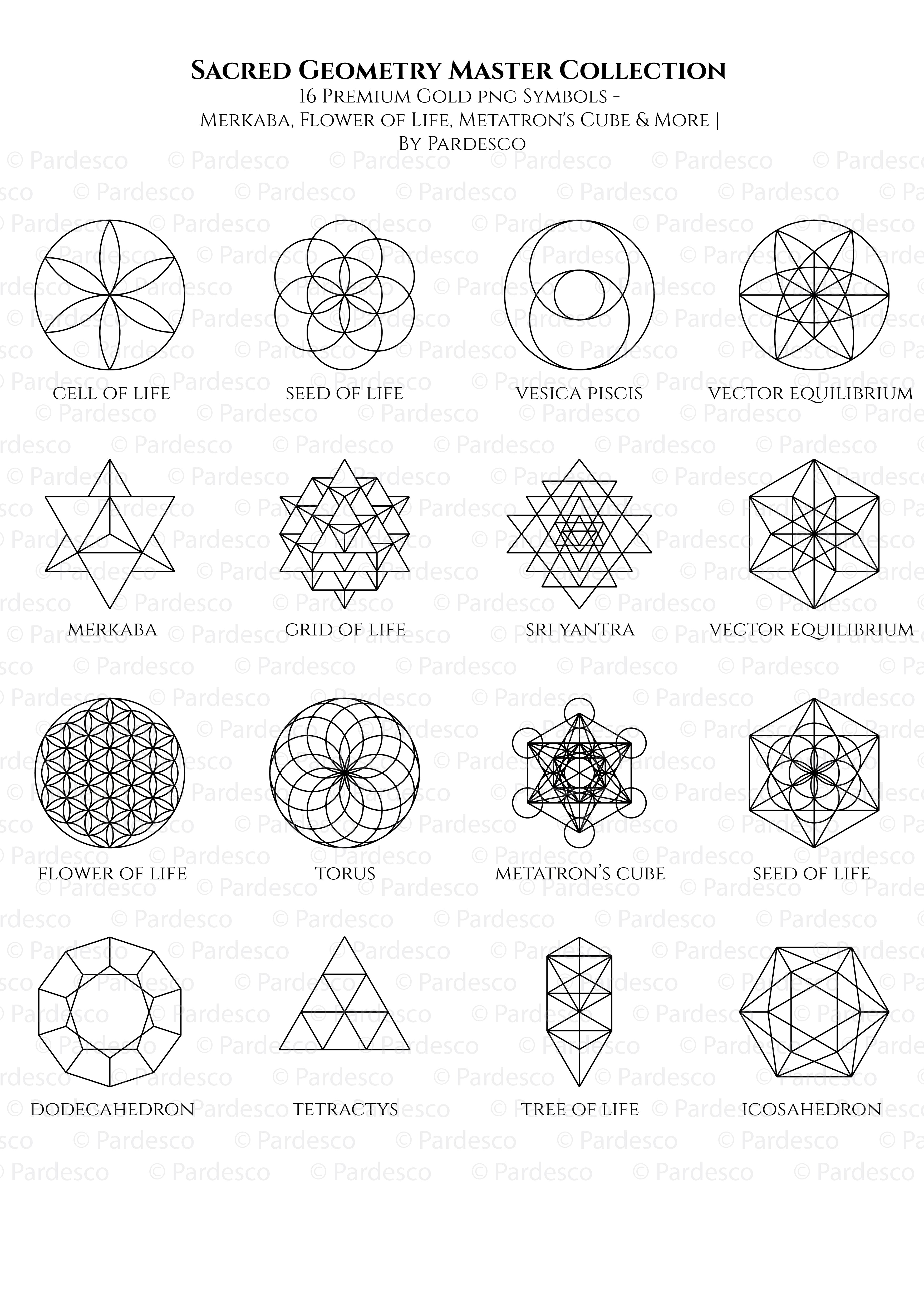 Sacred Geometry Vector Pack | Gold and Black PNG Transparent Files | SVG Vector Art | Metatron's Cube, Flower of Life, Sri Yantra | Digital Download