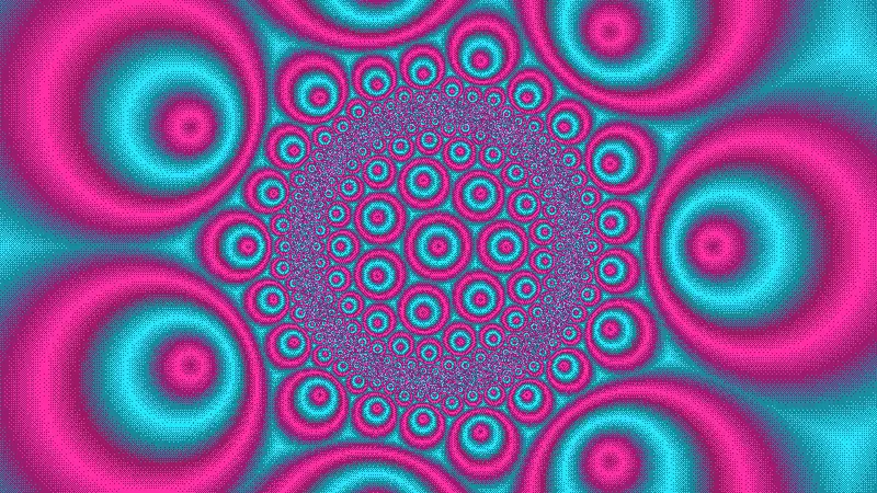 Hyperbolic Bloom: a neon light fractal pattern folded into a circular disk.