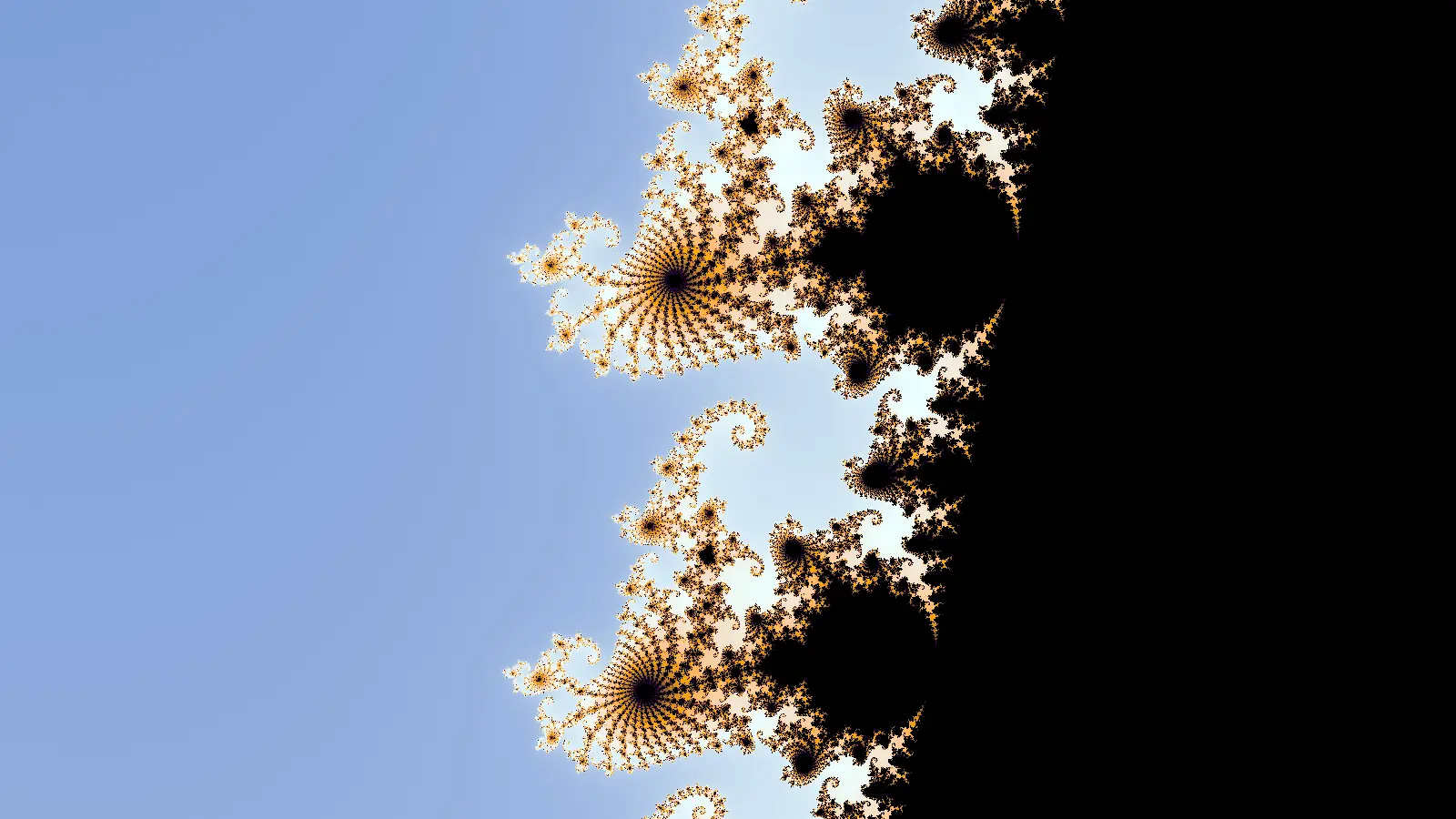 A deep zoom into the seahorse valley of the Mandelbrot set.