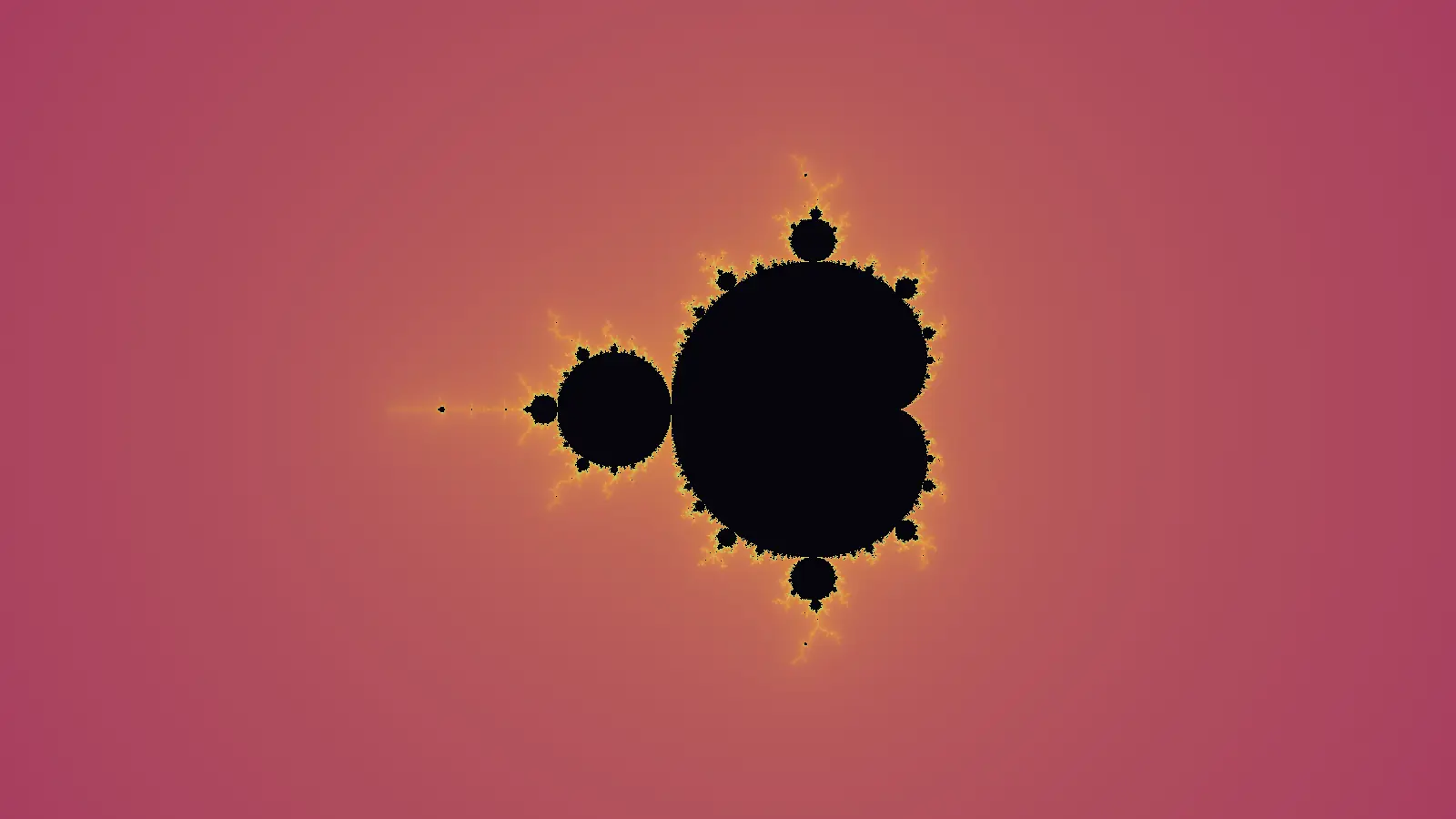 The full Mandelbrot set rendered with smooth escape-time coloring.