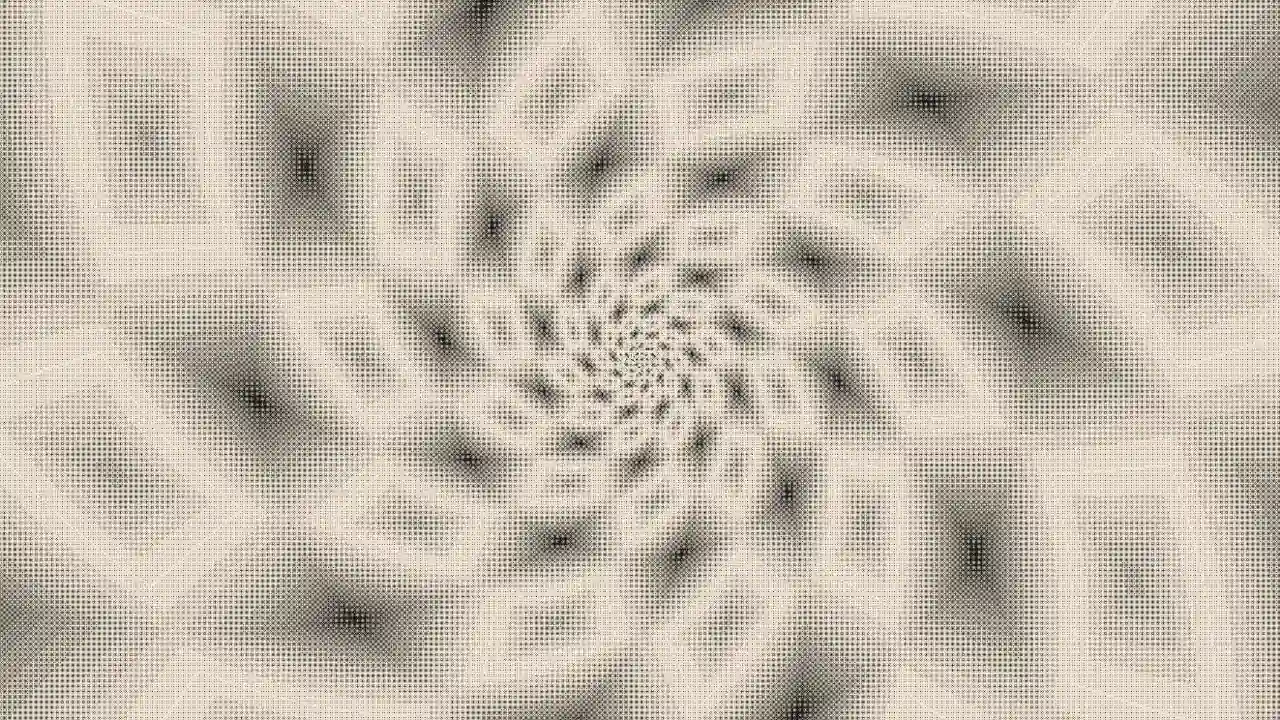 A spiral tessellation quantized to two inks with a visible Bayer dither pattern