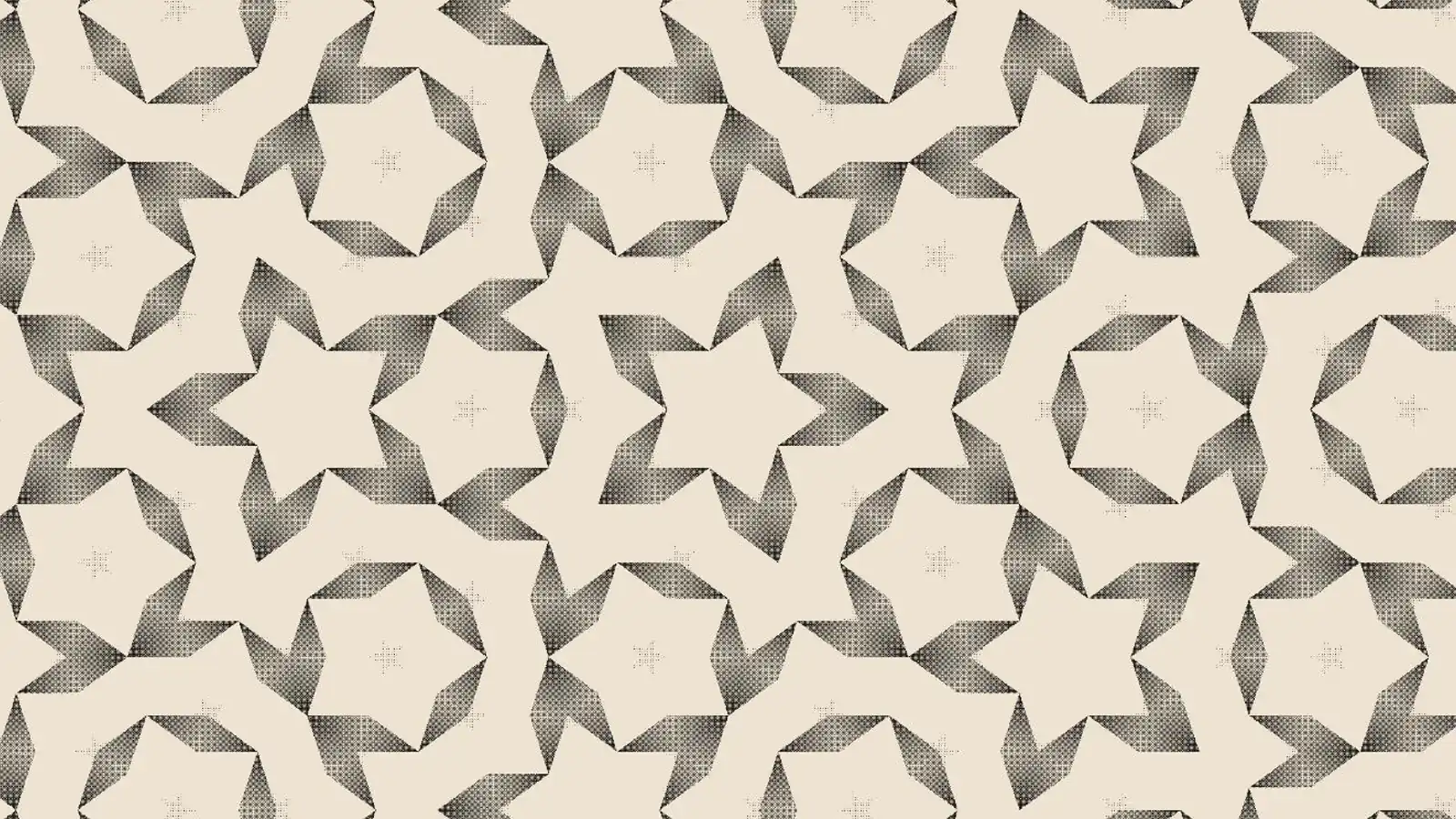 A Penrose P3 rhombus tiling rendered as two-ink halftone tiles with five-fold symmetry