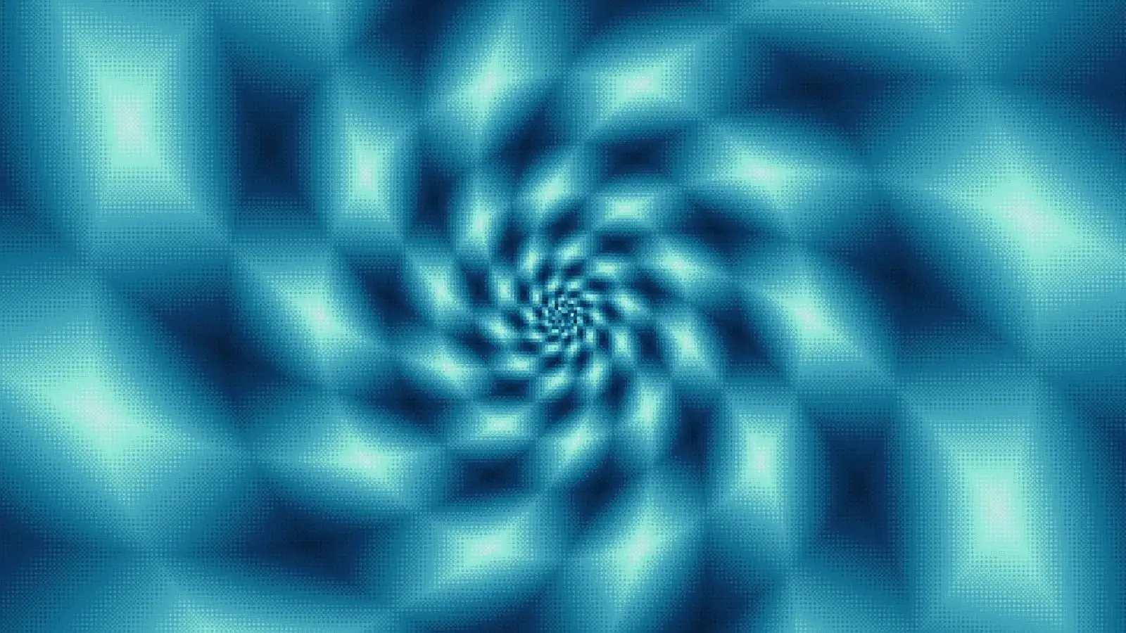 A spiral tessellation in ocean colors rendered as pixel-art with dithered stepping but full scene color